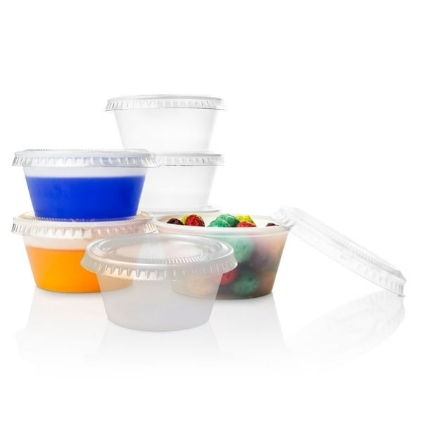 1oz HINGED LID Container Clear Plastic  SAUCE CupsDeli//Takeaway//Tub//Pot